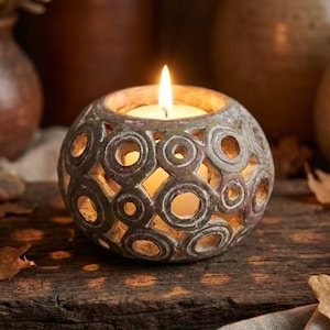 Handmade Pottery Candle Holder, Ceramic Tealight Holder or Small Planter, Boho Multicolor Decor, Unique Pierced Pottery, Folk Art