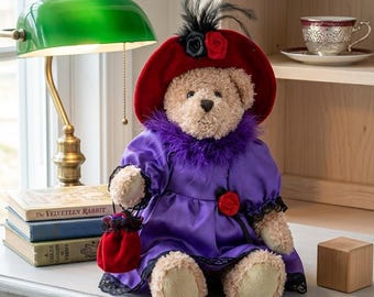 Vintage Dressed Teddy Bear, Victorian Costume Plush, Maximalist