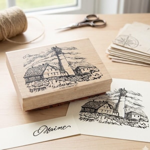 Vintage Stampin Up Rubber Stamp, Maine Lighthouse Portland Head Light, Wood Mounted Nautical Scrapbooking Tool, Coastal Crafting