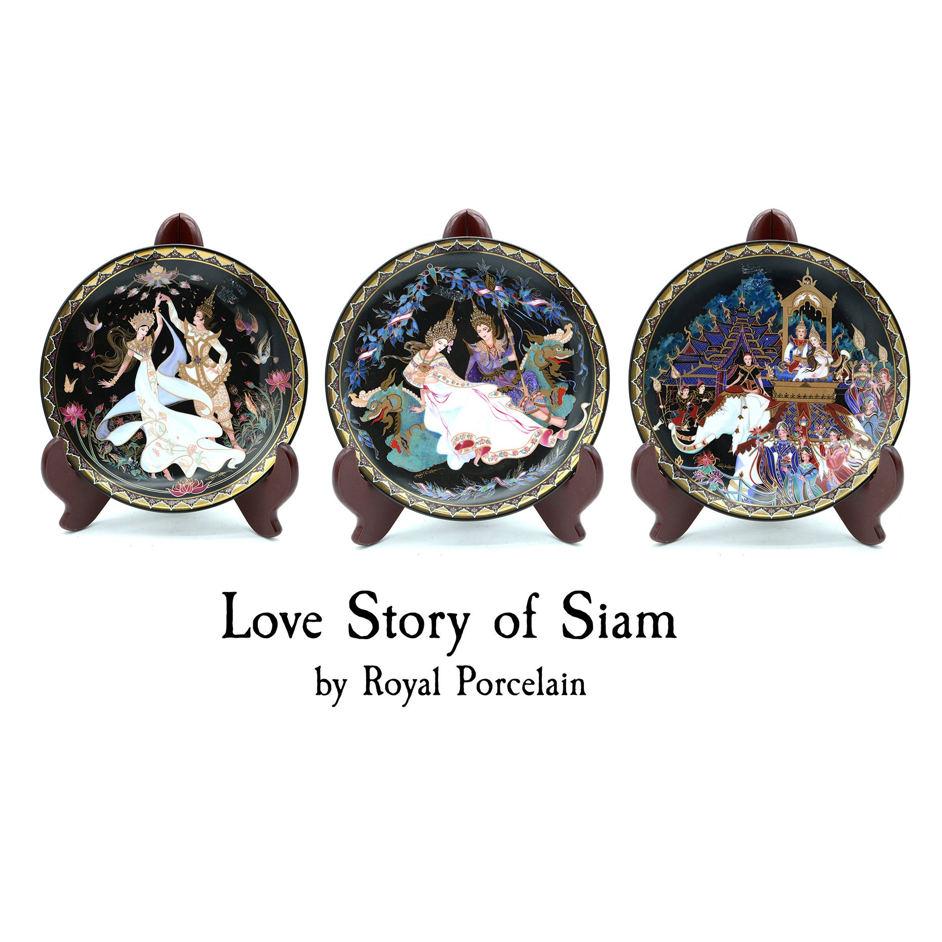 Love Story of Siam Collector Plate, Thai Folklore Porcelain Art, Royal Porcelain Thailand, Asian Mythology Decorative Plate, Fantasy Decor