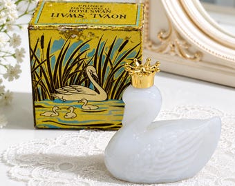 Colonia vintage Avon Royal Swan Elusive, frasco de perfume con forma de pájaro blanco y caja, decoración romántica para tocador, fragancia de colección.
