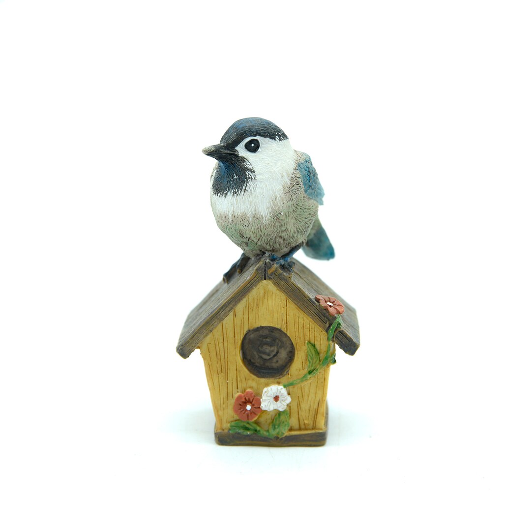 Garden Bird Figurine Statue Blue and White Decorative Bird Fairy Garden Decor Farmhouse Home