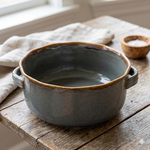 Rustic Pottery Round Casserole Dish, Farmhouse Baking Dish, Cottagecore Kitchen Decor, Stoneware Ovenware Bowl