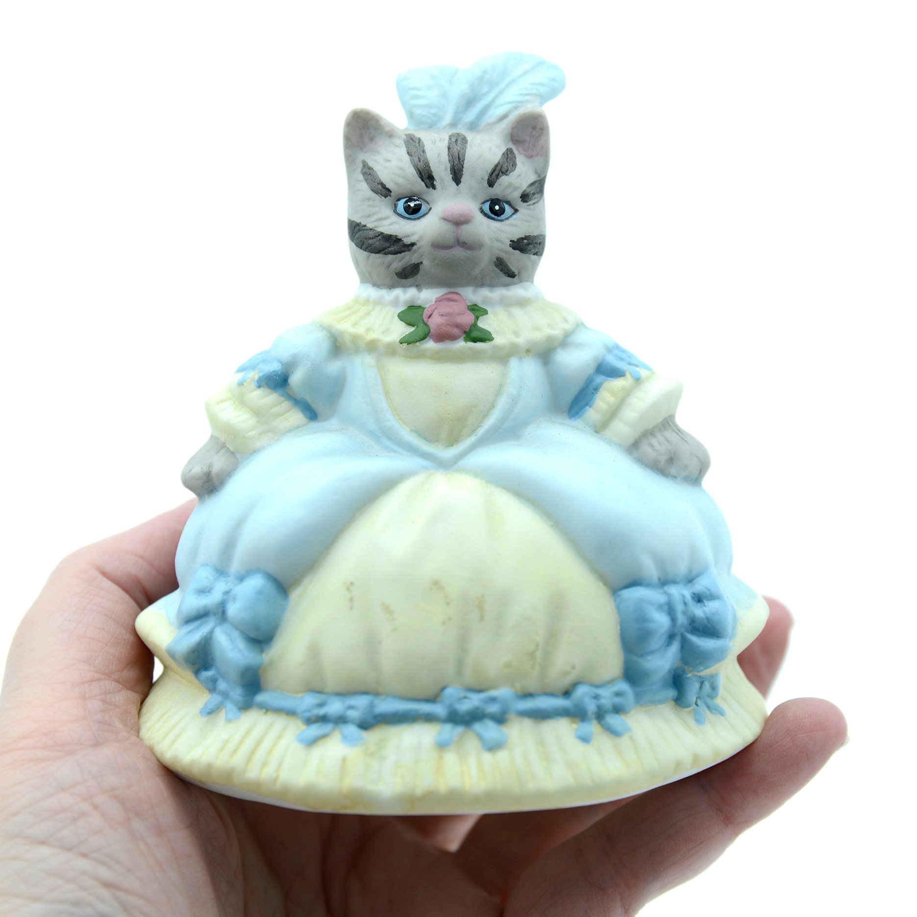 Kitty Cucumber Bell Figurine, Cinderella Cat in Ball Gown, Vintage