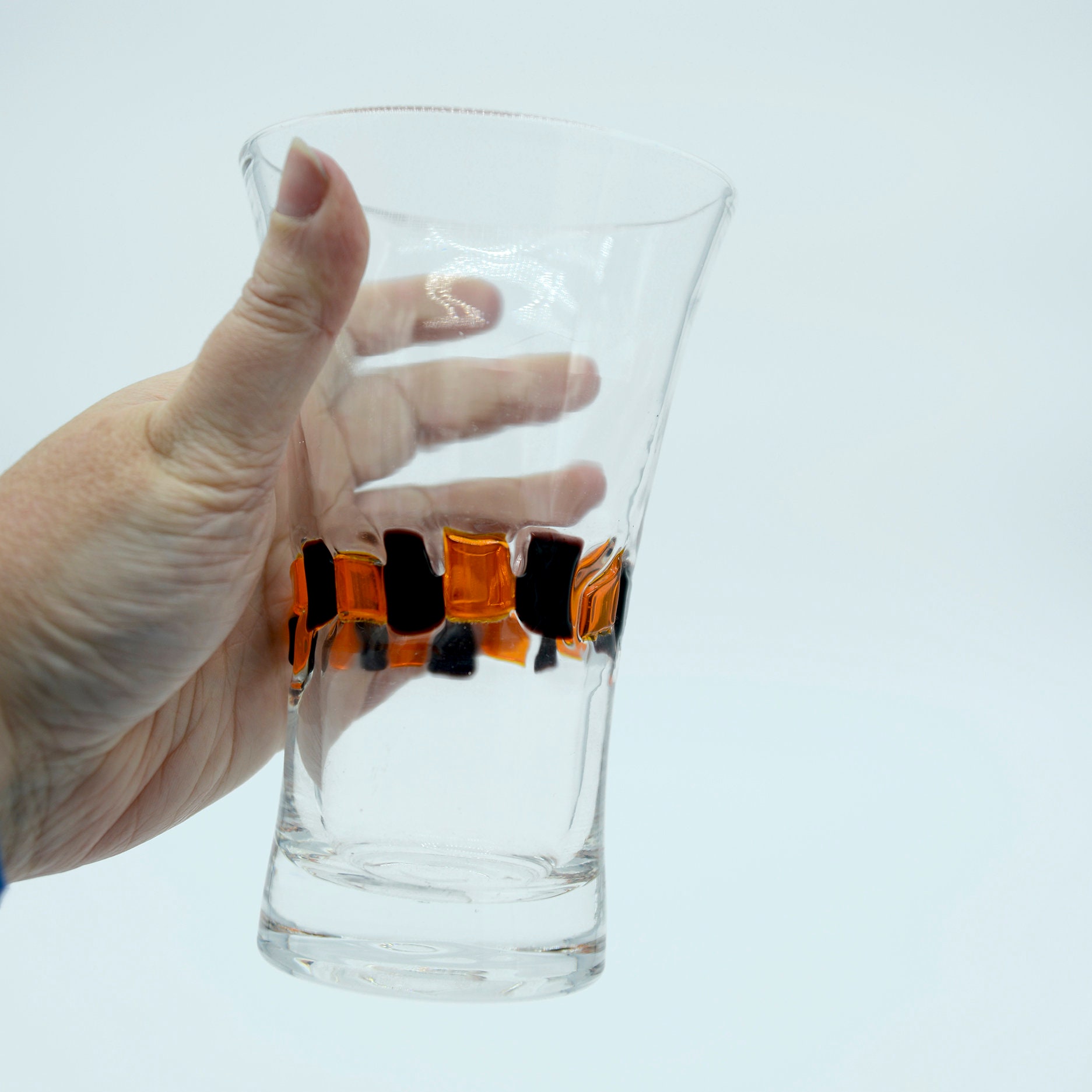 Orange and Black Art Glass Mosaic Tiles Tall Tumblers Set of 2 Fall