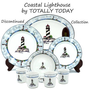Totally Today Coastal Lighthouse Dinnerware Collection | Nautical Beach Theme | Plates, Bowls, Mugs & Platter | Dinnerware Set | Serveware
