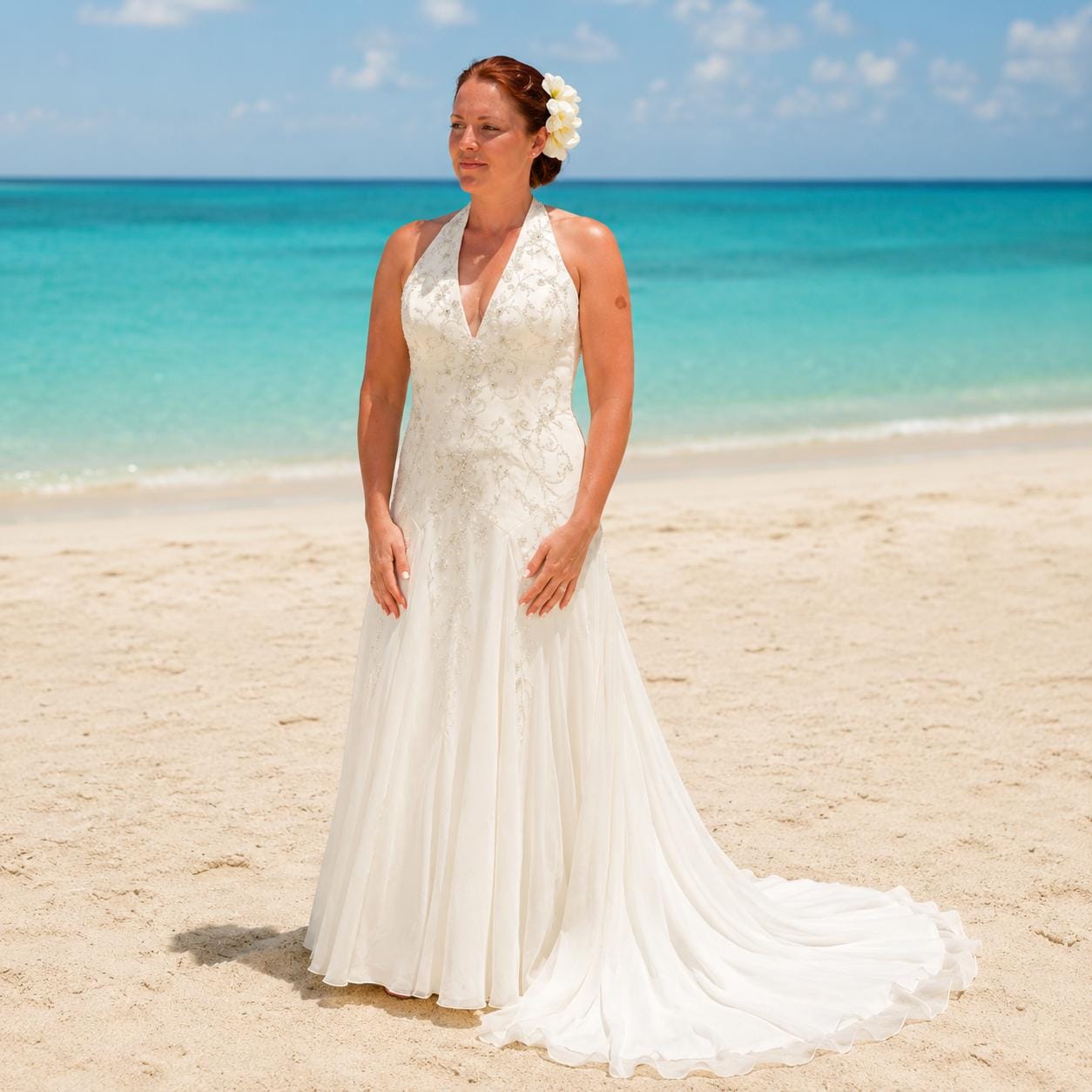 Beaded Embroidered Halter Bridal Gown