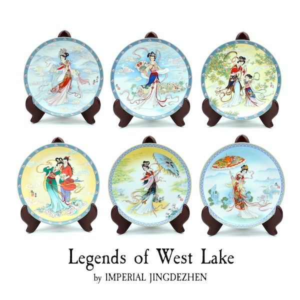 Legends of West Lake By Imperial Jingdezhen Porcelain | Fairy Tale Folklore Limited Run Numbered Collectors Plates | Vintage 90s Folk Art