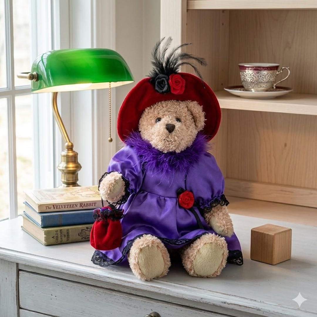 Vintage Dressed Teddy Bear, Victorian Costume Plush, Maximalist
