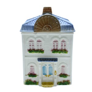Avon Townhouse Canister Collection, Hand Painted Ceramic House Jars, Cottagecore Kitchen Storage, 1980s Avon Giftware, Cottage Aesthetic