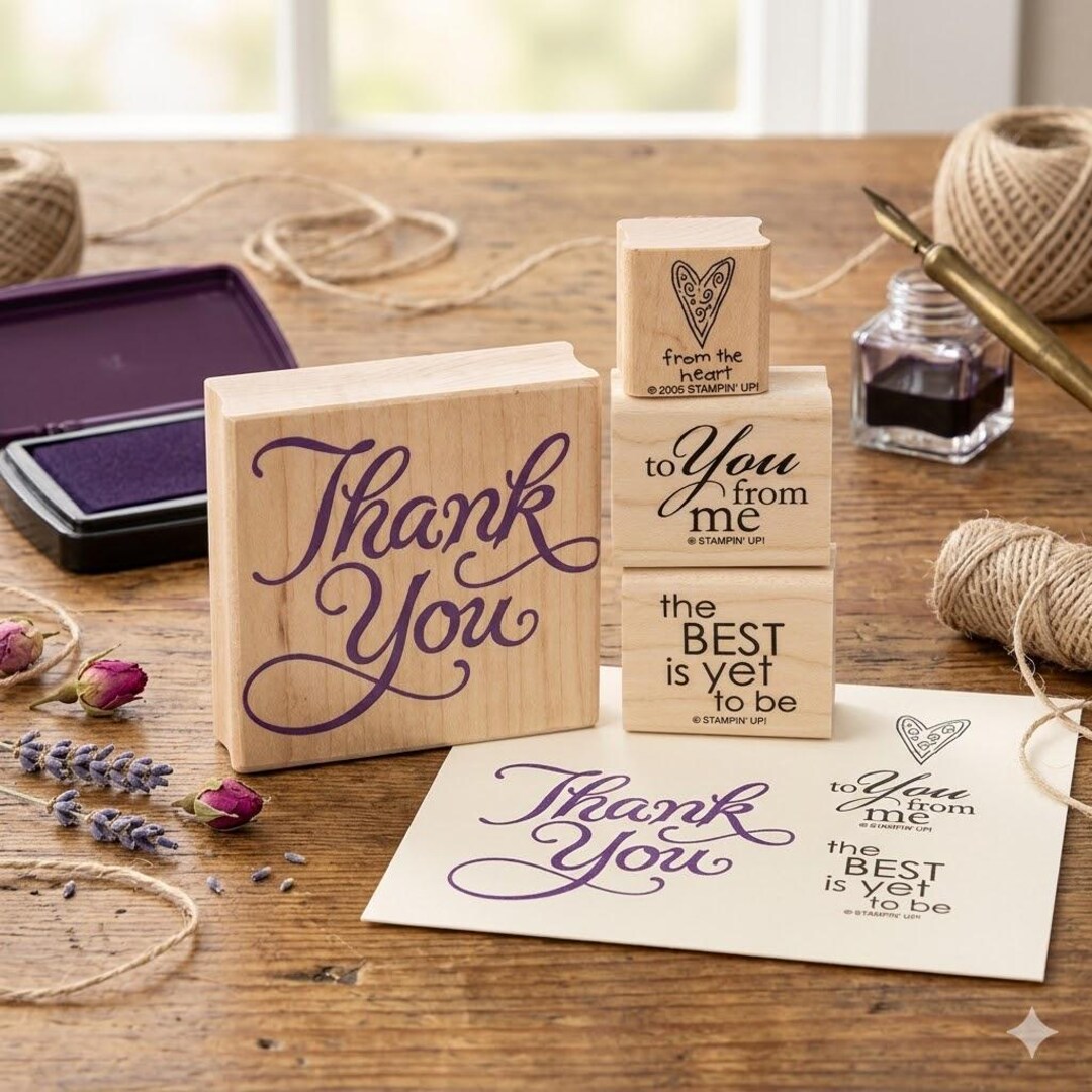 Vintage Rubber Stamp Set, Hero Arts Thank You, Stampin up Sentiments ...