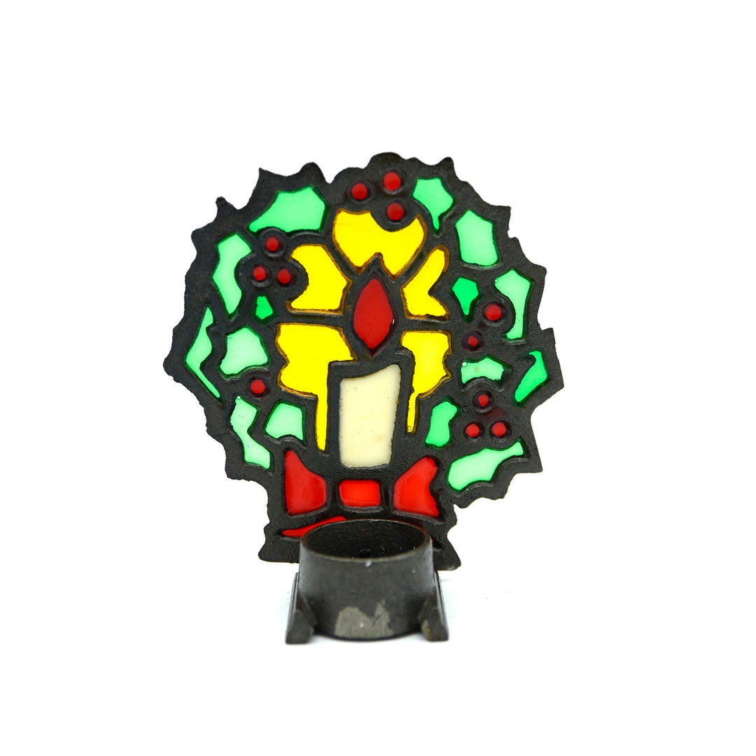 Vintage Metal Stained Glass Tea Light Candleholder Holiday Etsy UK