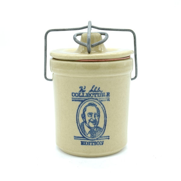 Vintage Win Schuler Restaurant Collectible Edition lidded Stoneware Cheese Spread Crock | Wire Bail Cannister Jar | Farmhouse Home Decor