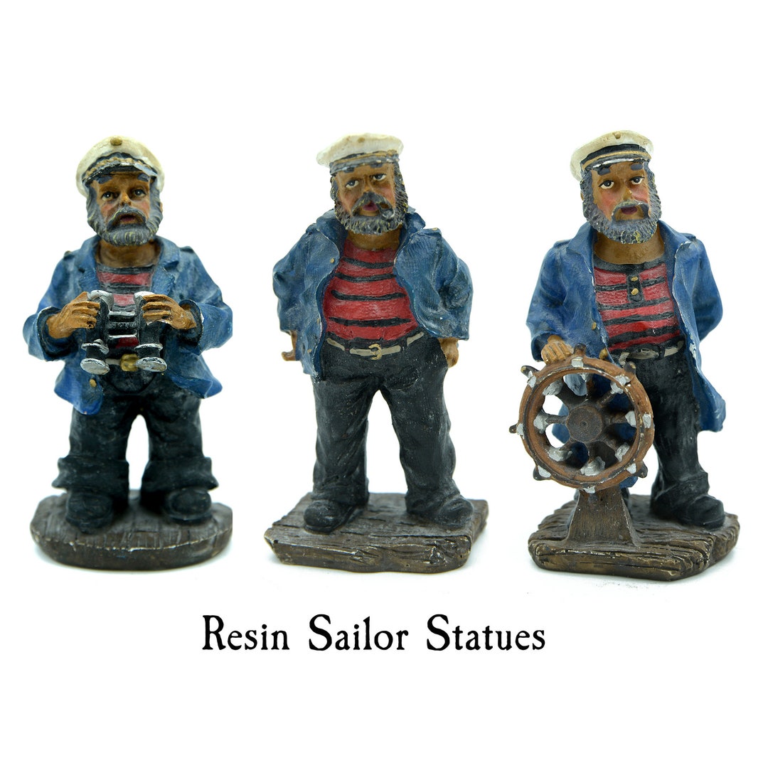 Cute Resin Sailor Figurines Fisherman Statue Nautical Home Decor Tiered