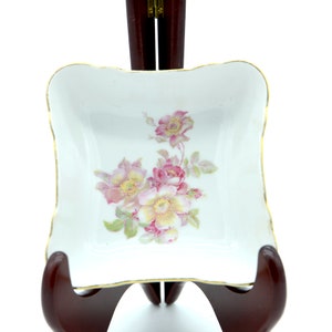 Floral Porcelain Ring Dish, Schumann Wild Rose Trinket Bowl, Coquette Square Dish, German Porcelain, Cottage Style Vanity Decor, Cottagecore