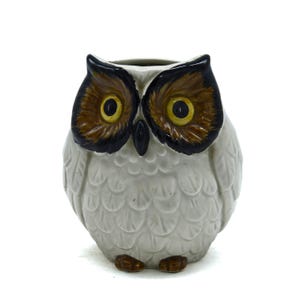 Midcentury Ceramic Owl Planter, Vintage 1970s Kitsch Decor, Retro Owl Bud Vase, Eames Era Home Decor, Woodland Animal