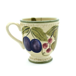 Rustic Fruit Mug, Francesca by Tabletops Gallery, Hand Painted Stoneware, Country Farmhouse Cottage Kitchen Decor, Vintage Style Coffee Cup