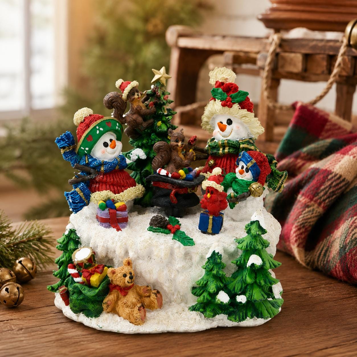 Vintage Lighted Musical Snowman Figurine, Animated Holiday Scene