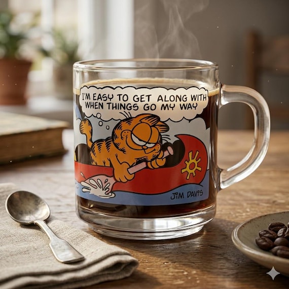 Vintage Garfield Glass Mug, Mcdonald's 1978 Coffee Cup, I'm Easy