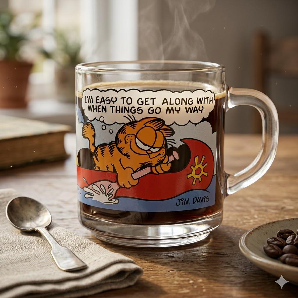 Vintage Garfield Glass Mug, Mcdonald's 1978 Coffee Cup, I'm Easy to Get Along With Quote, Jim Davis Collectible, Vintage Restaurant Ware