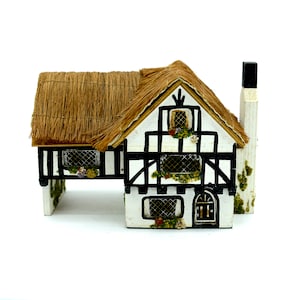 Vintage Pauline Ralph Musical Jewelry Box, English Cottage with Thatched Roof, Reuge Swiss Movement, Plays Tavern in the Town, Cottagecore