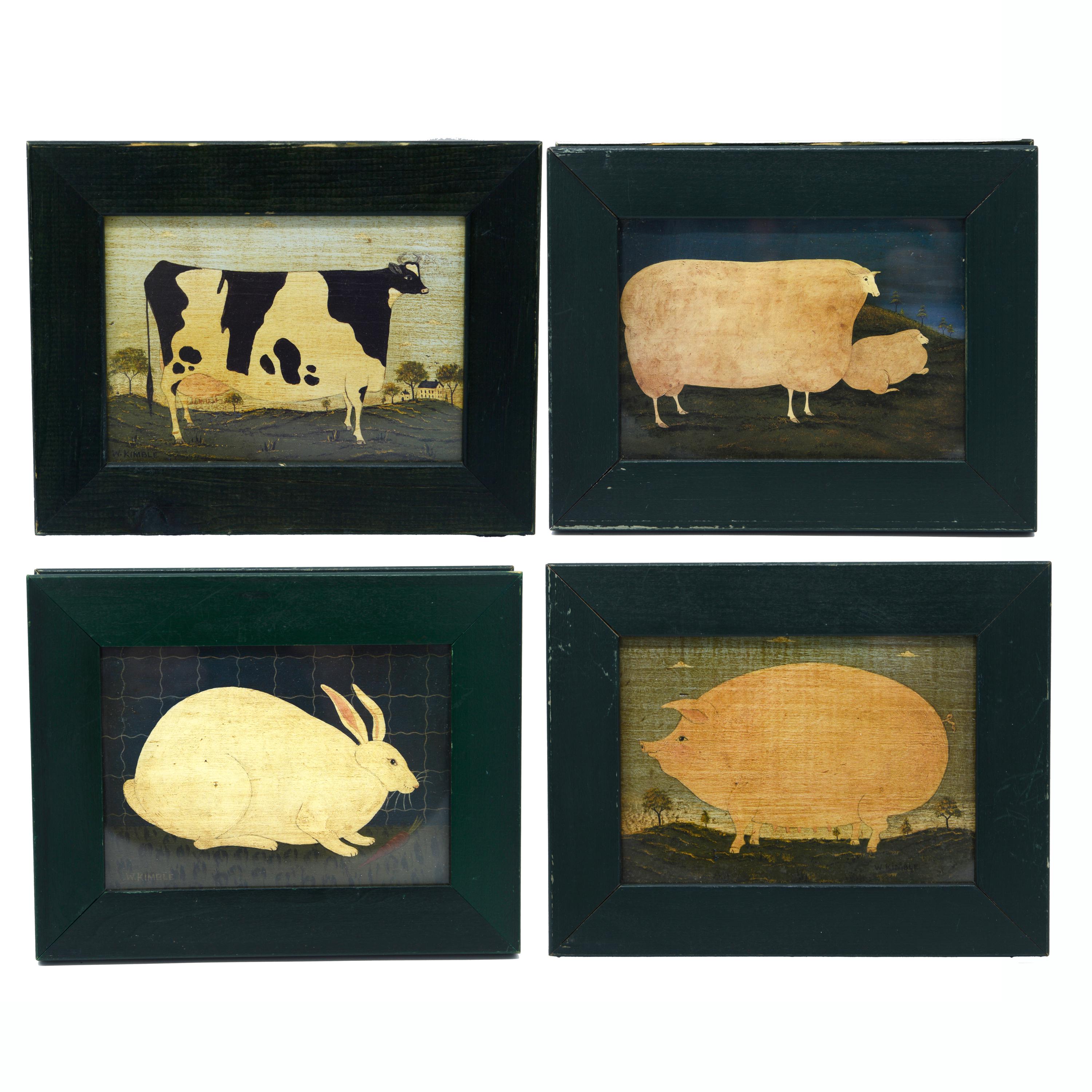 Vintage Warren Kimble Animal Folk Art Prints, Framed Set of 4, Cow