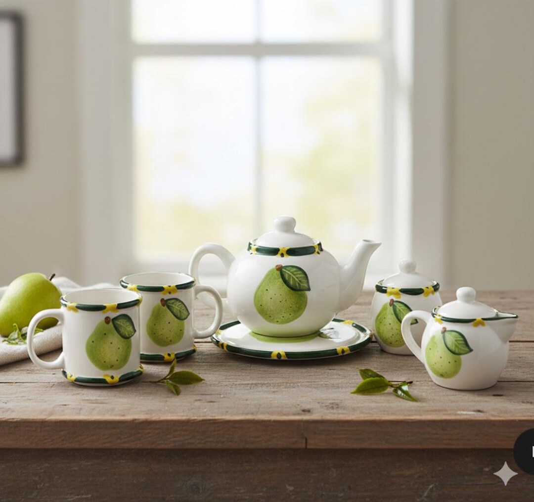 Cookspire Tea Set Pear Tea Set With Teapot and Cups, Fruit Kitchen Decor, Cottagecore Tea ...