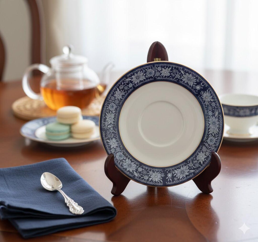 Noritake Blue Haze Saucer, Navy Floral China Plate, Vintage