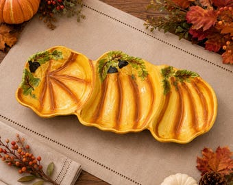 Pumpkin Sectioned Serving Tray, Autumn Harvest Decor, Fall Thanksgiving Tableware, Retro Country Dish, Farmhouse Kitchen Display Platter
