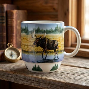 Rustic Moose Mug, Lodge Style Coffee Cup, Cabin Decor Gift for Outdoorsy Collectors, Wildlife Kitchen, Woodland Animal