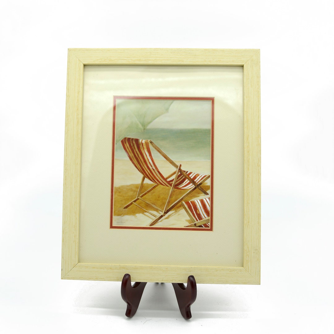 Red Fabric Beach Chair Artwork fabrice De Villeneuve Framed Print Beachy Home Decor Coastal Wall