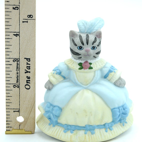 Kitty Cucumber Bell Figurine, Cinderella Cat in Ball Gown, Vintage