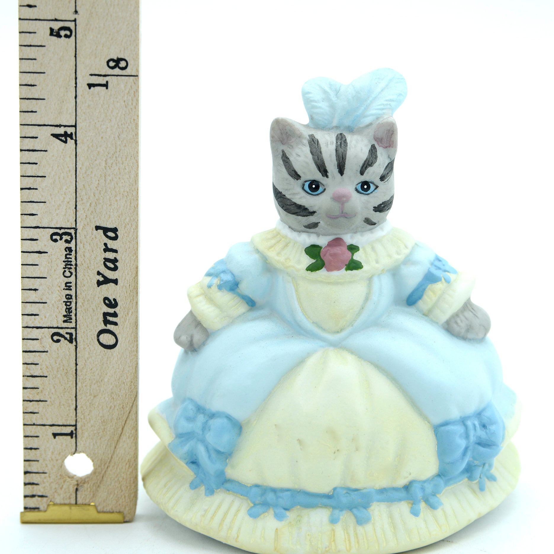 Kitty Cucumber Bell Figurine, Cinderella Cat in Ball Gown, Vintage