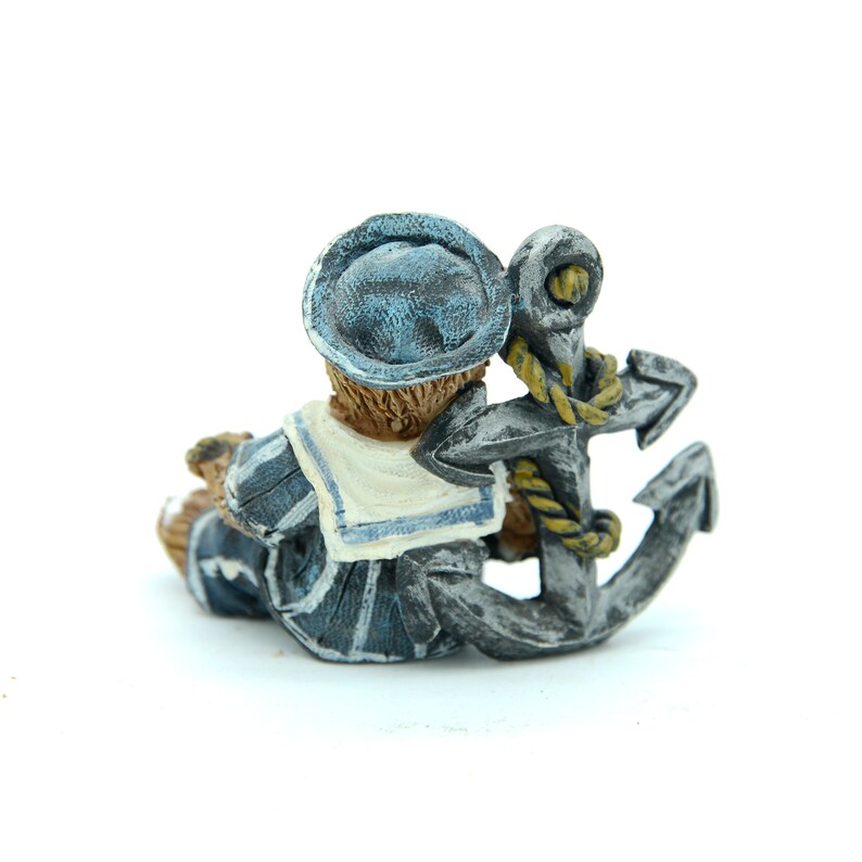 Cute Teddy Bear Sailor Figurines Sailboat Anchor Statue Nautical Home
