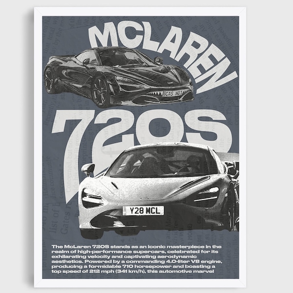 Classic McLaren 720 Car Poster - Minimalist Vintage Design - Retro Car Wall Art - Digital Print | Vintage car print | Sports car wall decor