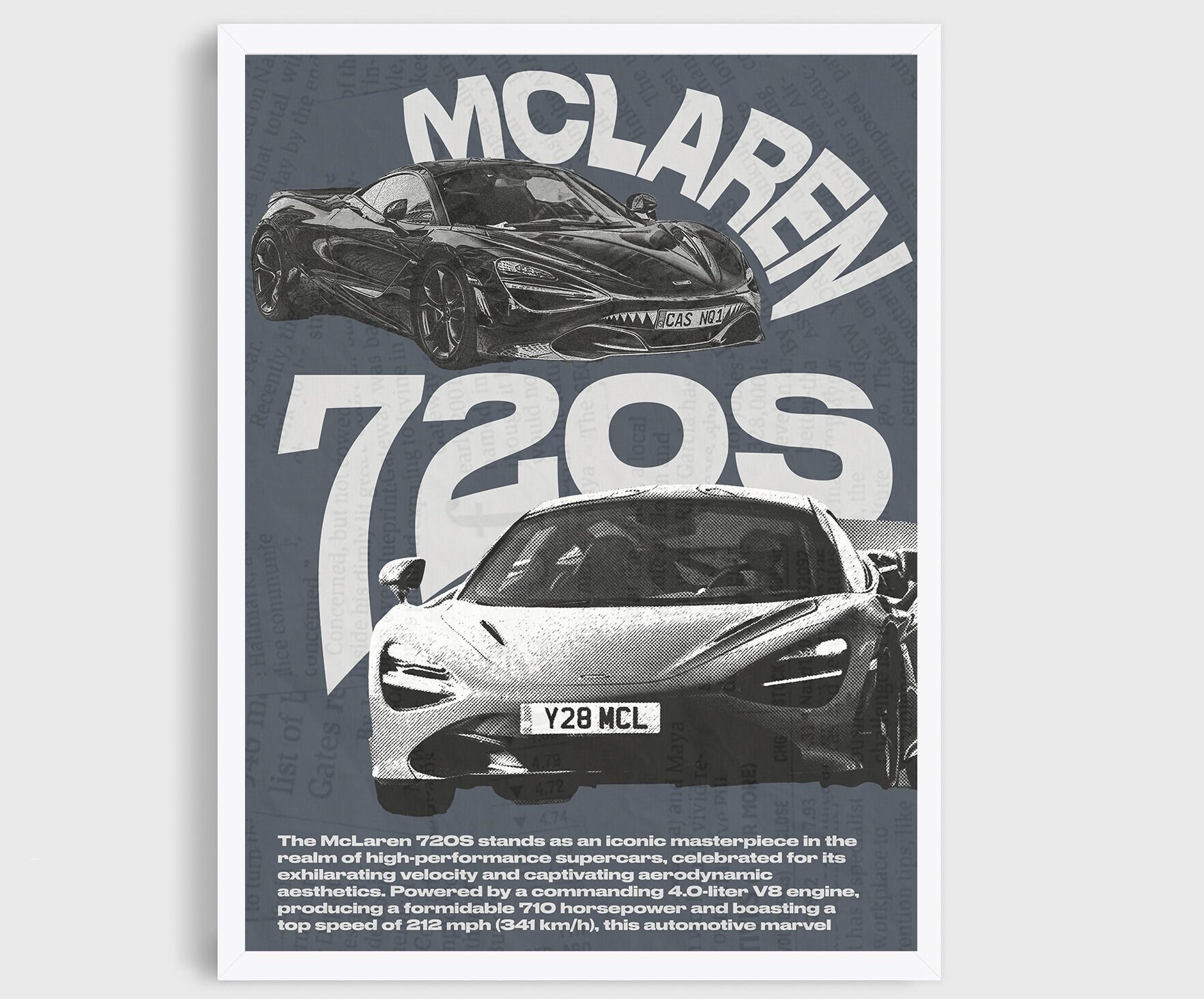 Classic Mclaren 720 Car Poster - Minimalist Vintage Design - Retro