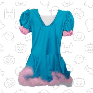 Sky Blue Puff Sleeves TuTu Dress with Pink Feather Border Children&#39;s Fancy Costume