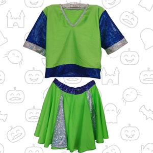 Neon/Blue Cheerleader High School Two Piece Set Top & Skirt Children&#39;s Fancy Dress Costume