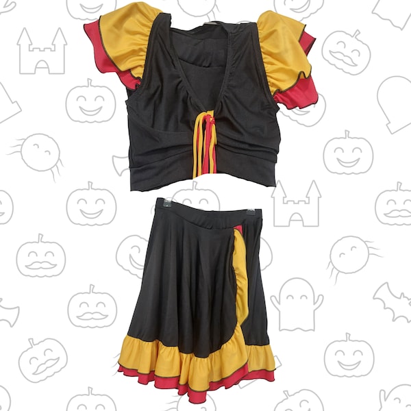 Noir / jaune style espagnol crop top et jupe à volants costume de fantaisie pour enfants