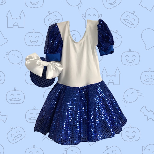 Royal Blue Glitz lentejuelas Tutu Vestido de fantasía navideña para niños con sombrero