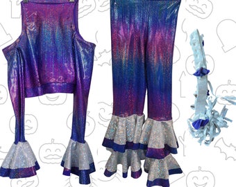 Purple Hologram Street Style Top & Pants Set With Belt Accessory Children's Fancy Dress Costume