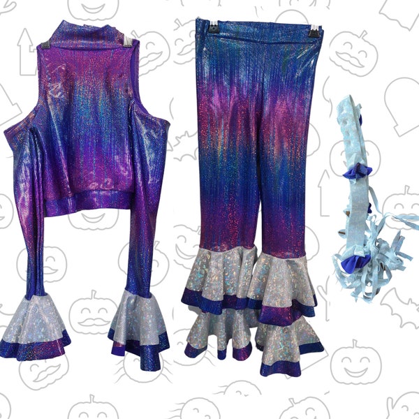 Purple Hologram Street Style Top & Pants Set With Belt Accessory Children's Fancy Dress Costume