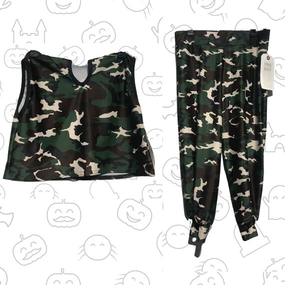 Khaki Soldier Camo 2 Piece Crop Top Trouser Set Children s Fancy Dress Costume Etsy UK