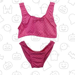 Pink & White Mini Polka Dot Bikini Two Piece Children&#39;s Swimsuit Set