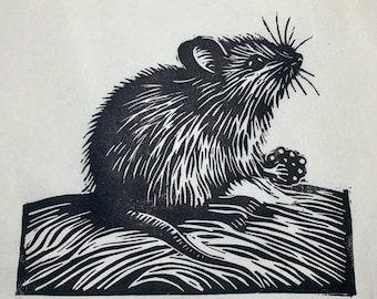 linocut print of mouse