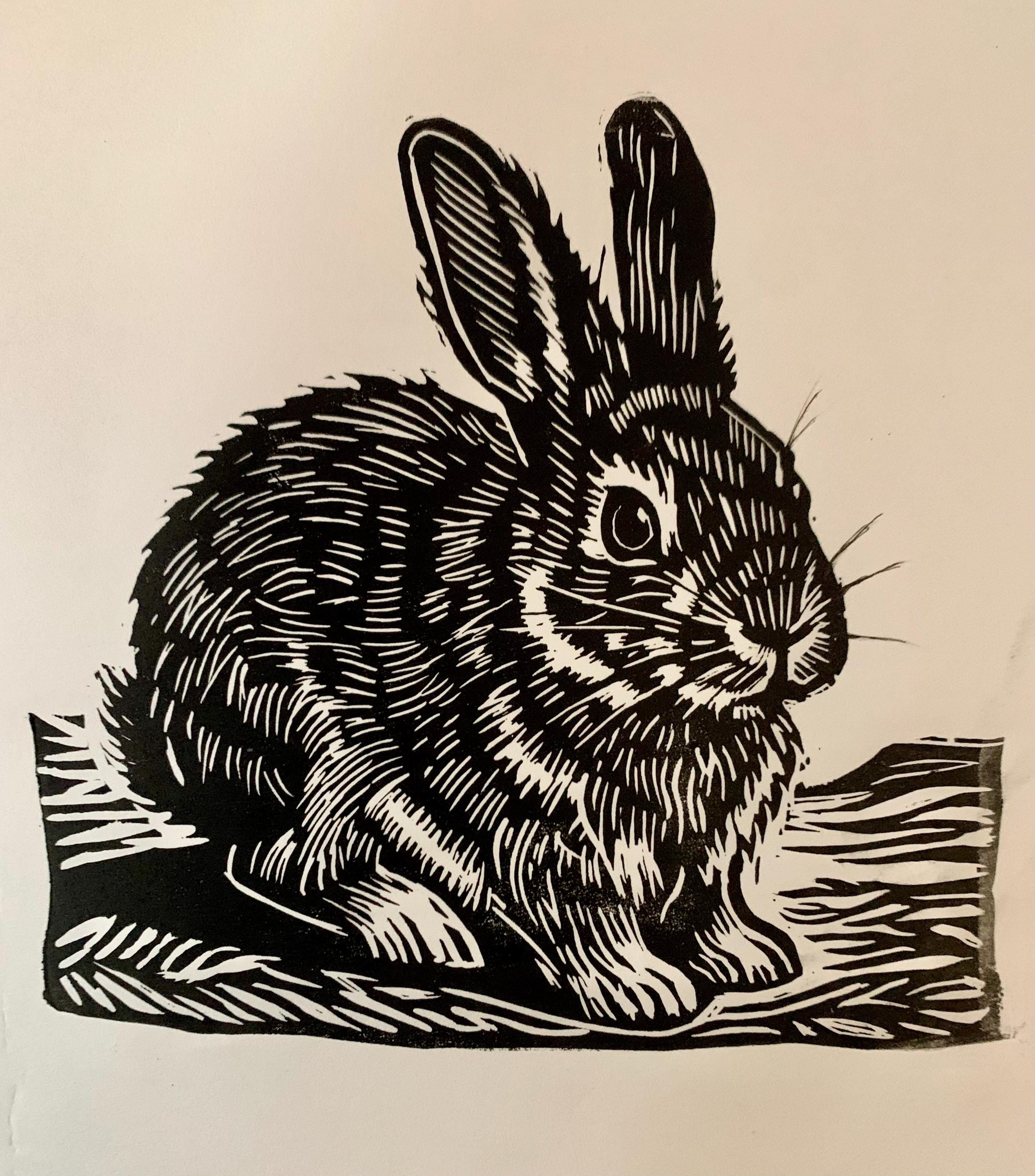 ウサギの限定リノカット版画。 - Etsy 日本