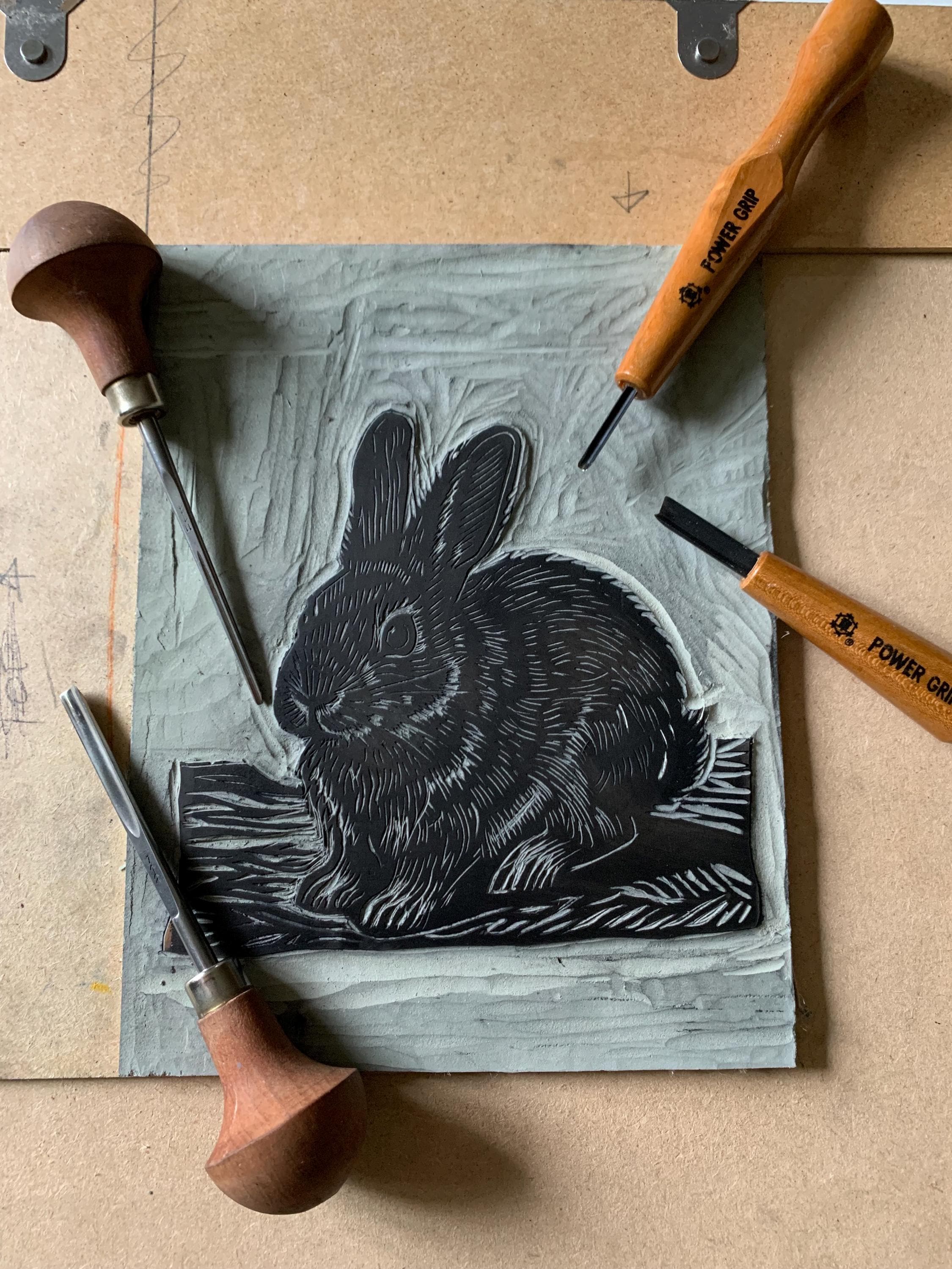 ウサギの限定リノカット版画。 - Etsy 日本