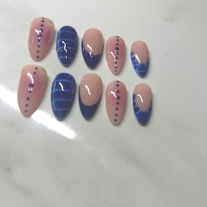 blue aura press on nails