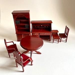 Vintage Set of 7 pieces Dolls House 1:12 Scale Wooden Furniture Study’s/Office Room