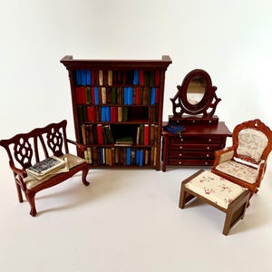 Vintage Set of 5 pieces Dolls House 1:12 Scale Wooden Furniture Study’s/Office Room